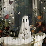 Cute Cartoon Ghost Shower Washable Halloween Curtain Polyester Fabric with Hoo for Bathroom Decor