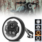 7 Inch Motorcycle Round LED Headlight with Housing Bucket, High/Low Beam, Turn Signal, DRL Angle Eyes