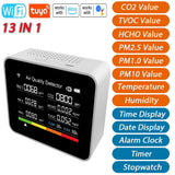 13 in 1 Tuya WIFI Air Quality Monitor CO2 Detector CO2/TVOC/HCHO/PM2.5/PM1.0/PM10/Temperature/Humidity/Time/Date/Alarm/Timer