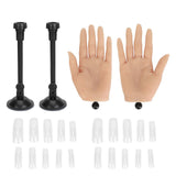 2pcs Nail Art Practice Hand Bendable Joints Silicone Nail Training Hand with Suction Cup Stand Nail Tips