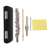 Detachable Silver Plated C Piccolo With Screwdriver PU Leather Box Cleaning Tool Set(Silver)