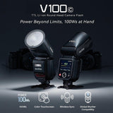 Godox V100 2.4G Wireless Camera Flash Round Head On-Camera Flash TTL Speedlite 100Ws Power Touch Con