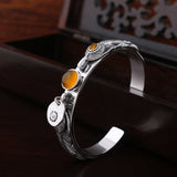 S925 Sterling  Thai Handmade Silver Vintage Feather Topaz Bracelet