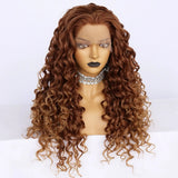 13x2 Lace Wig Inch 22Inch Afro Curly Kinky Wave Brown Cosplay Synthetic Glueless Natural Women's Lace Front Wig for Halloween