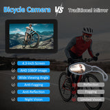 Bicycle Handlebar Mirror & Rear Camera - 4.3" Monitor, 1080P, Rechargeable, Night Vision, 150° Wide Angle