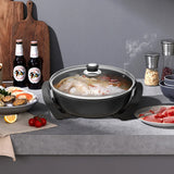 WINNING STAR 1500W Nonstick Electric Skillets ST-9675 Die Casting Aluminum Frying Pan with 5-Step Temperature Knob Glass Lid