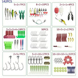 142PC Fishing Lures Set, Topwater Fishing Hooks Tackle Kit For Bass Trout Salmon, Including Minnow Popper Spoon Lures