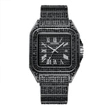 Watch for Men Ice Out Square Watches Luxury Diamonds Quartz Wristwatches Waterproof Black Leisure Business Relogios Masculino