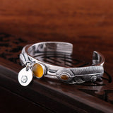 S925 Sterling  Thai Handmade Silver Vintage Feather Topaz Bracelet