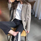 Office Ldies Notcd Collr Plid Wo Blzer Double Brested Autumn