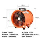 220V 1.5KW Portable Axial w Blower High Speed Mobile Ventilation Strong Exhaust Duct Marine Fan