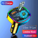 Type-C Car Mp3 Player Bluetooth 5.0 FM Transmitter PD Dual USB Charger Atmosphere Light U Disk TF Card Lossless Music Player