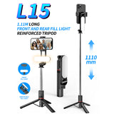 1110mm Wireless Bluetooth Selfie Stick Tripod W/ LED Video Light Photographic Lighting for Huawei Xiaomi iPhone 14 13 12 Samsung