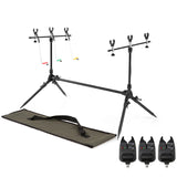 Lixada Adjustable Retractable Carp Rod Holder Fishing Pole Pod Stand with 3 Bite Alarms and Swingers Indicator