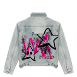 Hand drawn doodle happy denim jacket