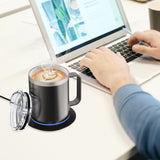 Coffee Mug Warmer with Cup and Lid Auto Heat 131-149℉ Intelligent Constant Temperature 12.3oz Double Layer Food Grade