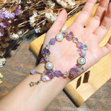 Amethyst Fox Pendant Baroque Pearl Bracelet