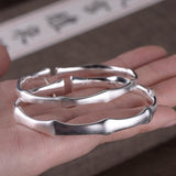 Fashion Plain Silver Bamboo Joint Brushed Open Bracelet