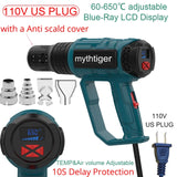 2000W 220V EU Plug Industrial Electric Hot Air Gun Thermoregulator LCD Heat Guns Shrink Wrapping Thermal Heater Nozzle Shovel