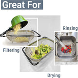 1pc Over The Sink Colander Strainer Basket Stainless Steel, For Kitchen Sink With Rubber Grip, Fine Mesh, Large Kitchen Gadgets Tools