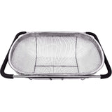 1pc Over The Sink Colander Strainer Basket Stainless Steel, For Kitchen Sink With Rubber Grip, Fine Mesh, Large Kitchen Gadgets Tools