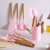 12pcs, Non-Stick Silicone Kitchen Utensils Set with Organizing Bucket - Includes Spatula, Ladle, Whisk, Tong, Oil Brush