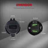 Quick 3.0 Dual USB Charger Socket Waterprooluminum Power Outlet Fast Charge with LED Voltmeter for 12V/24V Car Boat