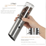 1pc, Stainless Steel Electric Food Grinder, Adjustable Roughness Gravity Induction, Black Pepper Sea Salt Edible Salt Grinder