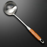 1pc Stainless Steel Wok Spatula/Soup Ladle With Rosewood Handle, Cooking Utensils With Wooden Handle, Kitchenware, Kitchen Supplies
