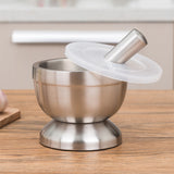 1SET Stainless Mortar And Pestle Kitchen Garlic Pugging Pot Pharmacy Bowl Pepper Spice Grinder Tool Home Cooking Kitchen Gadget
