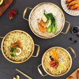 1pc Cooking Pot With Lid, Korean Noodle Cooker, Soup Cooker, Stainless Steel Thickened Ramen Cooker, Golden Small Hot Pot