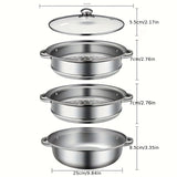 1 Set, Stainless Steel 2/3 Layers Steamer Set, Multifunctional Extra Thick Cookware, Cooking Utensils, Kitchen Utensils