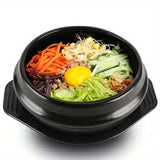 1 Set, Korean Stone Bowl (12.7cm) With Tray (16.0cm), Premium Ceramic Stone Hot Pot For Bibimbap Soup And Korean Stone