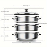2/3pcs, Stainless Steel Steamer, Steamer Cooker Integrated, Thickened Soup Pot Special