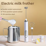 1pc Electric Milk Frothers 2 In 1 Exchangeable Stirring Heads Handheld Electric Milk Frother 3 Speeds Coffee Mixer Egg Beater