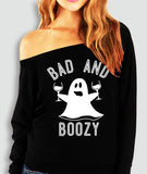 Halloween Printed Off-the-shoulder Off-neck European And American T-shirt