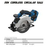 165mm Blade Wood Cordless Circular Saw Fast Charger 4300rpm Cutting Angle Adjustable Laser Base Plate