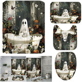 Cute Cartoon Ghost Shower Washable Halloween Curtain Polyester Fabric with Hoo for Bathroom Decor