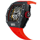 PINTIME Hot Sale Men Sport Automatic Watch Mechanical Movement Rubber Strap Luxury Style Hollow Dial Gift Wristwatches