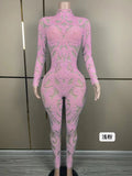 2024 stage performance costumes are full of pearl pattern design, shaping a slim and sexy runway jumpsuit