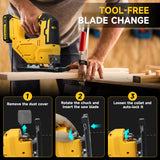 Cordless Jig Saw 80mm 2700RPM Electric Jigsaw with LED Light 0-45º Cutting Woodworking Tools for 20V Battery (No Battery)