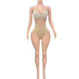 Netizen party dress, bar nightclub runway show, stage uniform with tight fitting elastic pearl design, and a sense of camisole