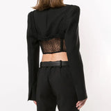V-neck hollow lace stitching suit