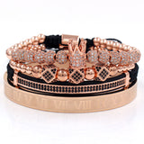 Copper bead braided 12 6 mm micro-drill balls, 3 diamond double-row drill crescent stainless steel bracelet four-piece Suite