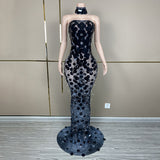 2024 Summer New Female Singer Black Evening Dress Sleeveless Wrapped Chest Sexy Slim Fit