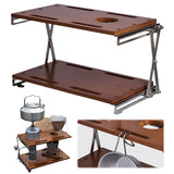 Double Layer Wooden Outdoor Folding Table - Multifunctional Portable for Camping, Hiking, Barbecue