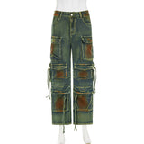 Washed Tie-dyed Zipper Button Tight Irregular Outer Wear Denim Small Sling