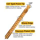 6 Pack Titanium Coated HSS Twist Bits, 3-8mm Serrated Side Cut Bits Woodworking Tools for Plastic Metal Wood Holes