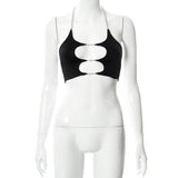 European And American Solid Color Hollow-out Sleeveless Midriff-baring Lace-up Top