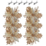 6pcs Artificial Poinsettia Flowers with 6 Clips, Clip On Christmas Tree Flower Ornaments for Christmas Tree Flower Garland Holiday Party Decorations